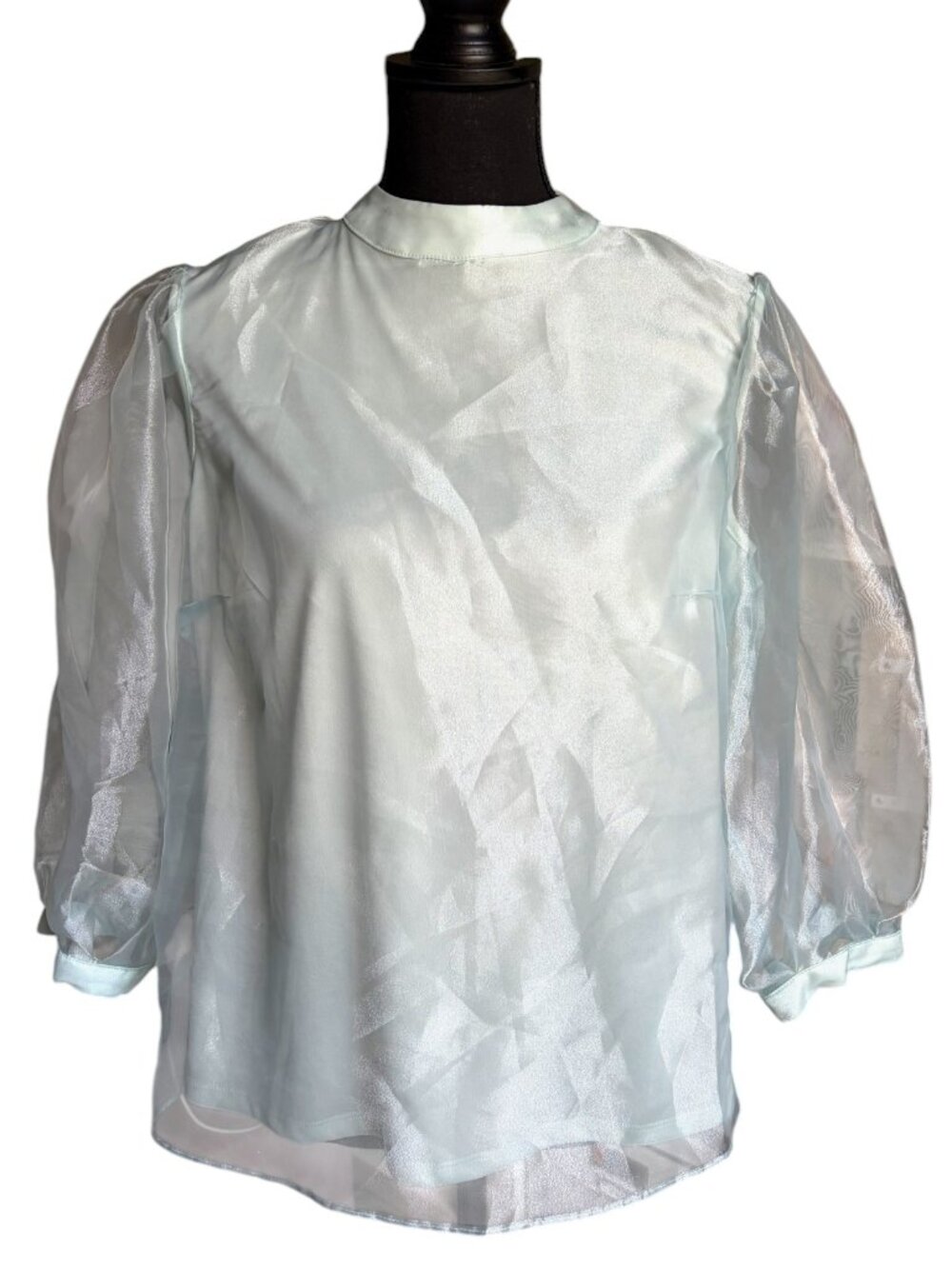 CeCe Sheer 3/4 Puff Sleeve Top Blouse (Aqua) - Medium